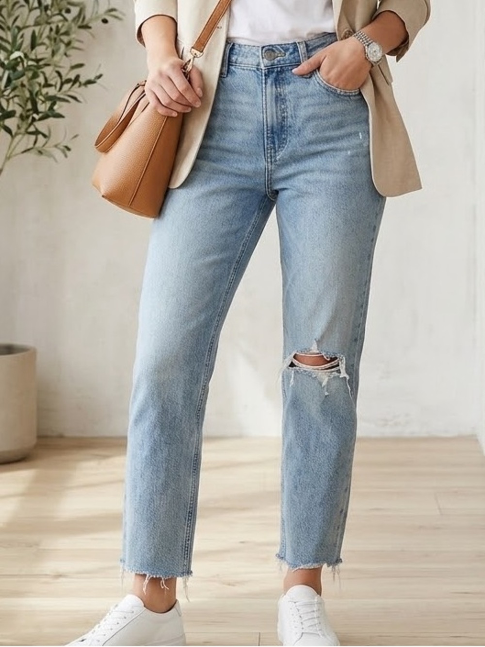 Free Assembly Super High Rise Straight Raw hem distressed jeans 6